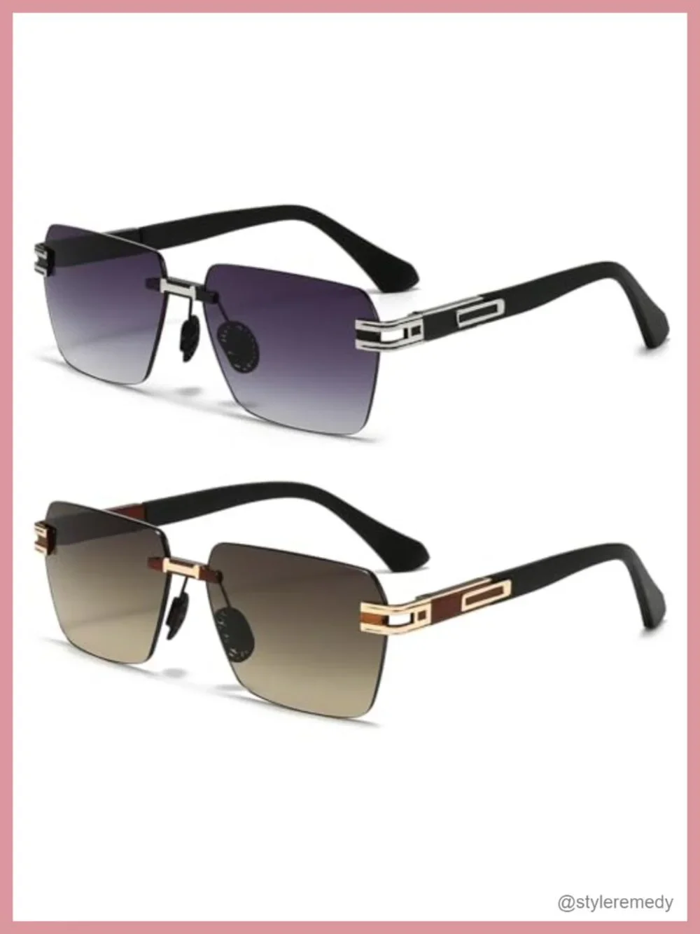 Rimless Rectangle Sunglasses Frameless UV Protection Square Shades Vintage